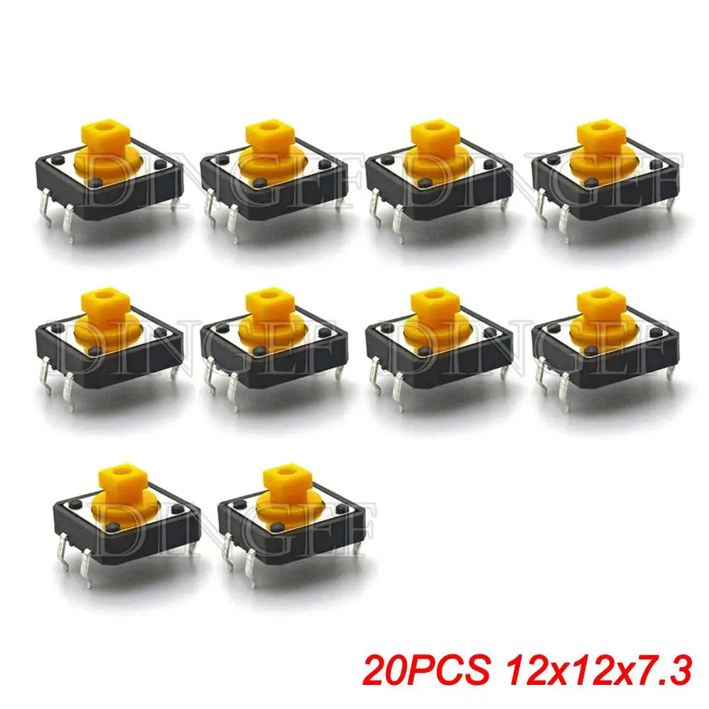 20PCS Tactile Push Button Switch Momentary 12*12*7.3MM Micro switch button with knob Yellow Green Red Kit 12x12x7.3