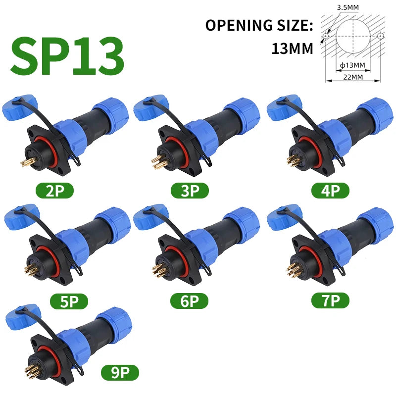 5/10/100 Sets SP13 2/3/4/5/6/7/9 Pin Connector IP68 Waterproof Aviation Plug Socket Male Female Panel Mount Connectors