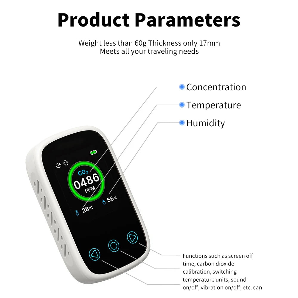 3 in 1 Air Quality Meter CO2 Temp Humidity Tester LCD Screen NDIR Sensor Carbon Dioxide Monoxide Detector with Voice Alarm