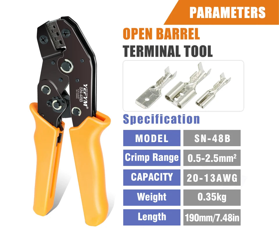 SN-48B Crimping Plier 0.5-2.5mm2 20-13AWG SN-28B/48B/2 Dupont XH2.54 KF2510 SM 2.54 3.96 TAB 2.8/4.8/6.3 Plug Type Terminal