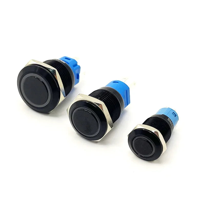 12/16/19/22mm Oxidized Black shell Push Button Switch Momentary Latching Fixed On Off Power Switch LED Light Various Colors