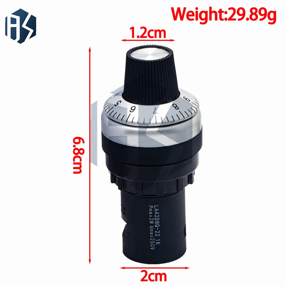 ‌LA42DWQ-22 Industrial Rotary Potentiometer - 1K-500K Ohm Precision Variable Resistor with 22mm Panel Mount for VFD Speed Contro