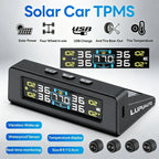 TPMS Solar/USB Charging Digital LCD Display Universal Smart Car TPMS Tyre Pressure Monitoring System 4 Or 6 Sensors Auto Security Alarm Smart Temperature Tire Air Pressure Gauge