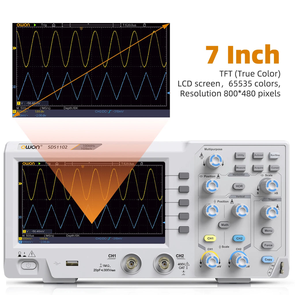 OWON SDS1102 100MHz 2 Channel Digital Oscilloscope 1GSa/s Real Time Sampling Support SCPI Command LabVIEW Secondary Development