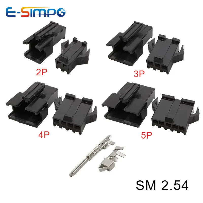 10set/200pcs SM 2.54mm Pitch 2/3/4/5Pin Male Female Head Plug Housing Pin Header Crimp Terminals Connector SM-2P SM-2R