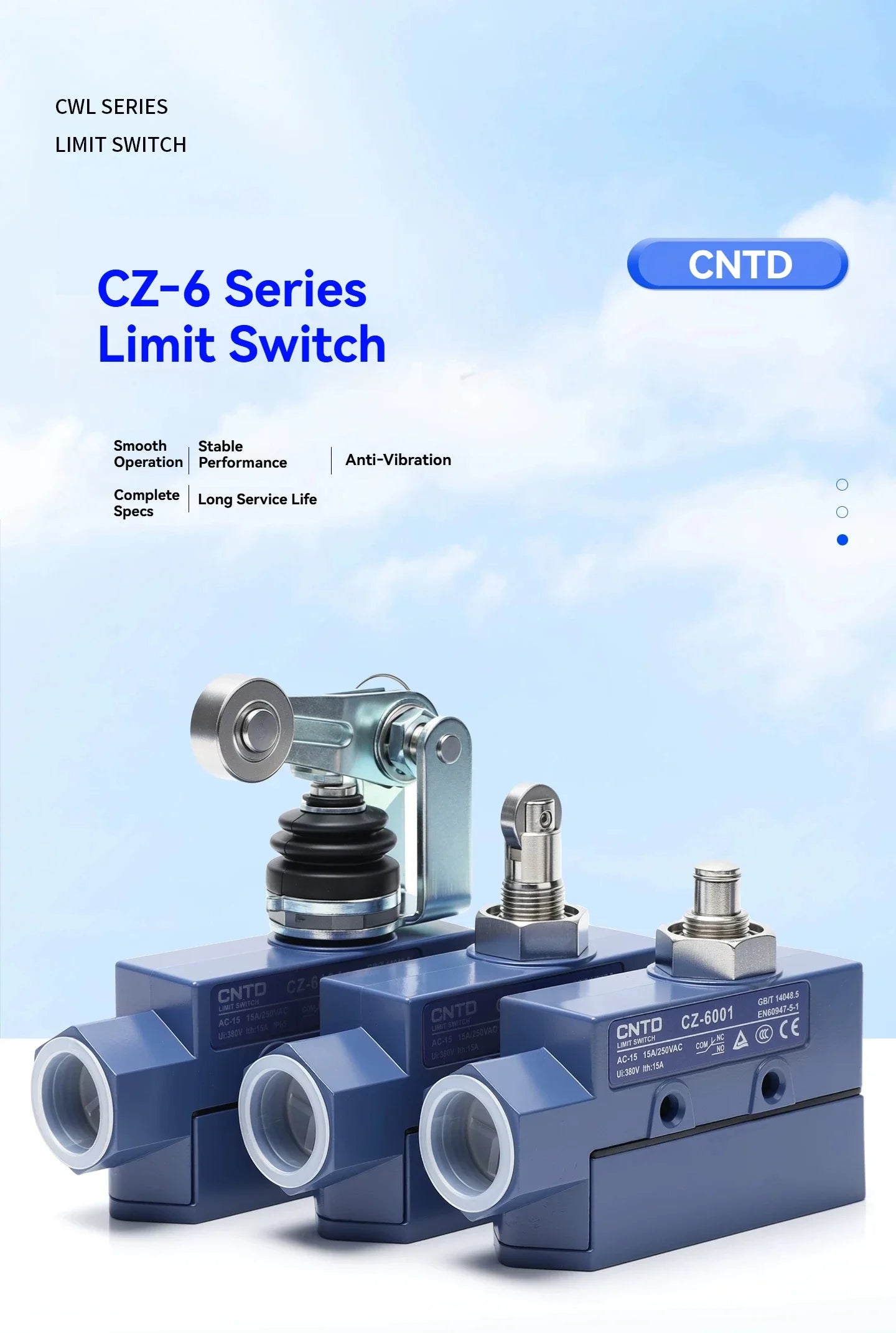 CNTD CZ‑6 Series Limit Switch CZ‑6001 CZ‑6002 CZ‑6003 CZ‑6004 CZ‑6005 Micro Travel Switch IP65 15A CE Certified Waterproof