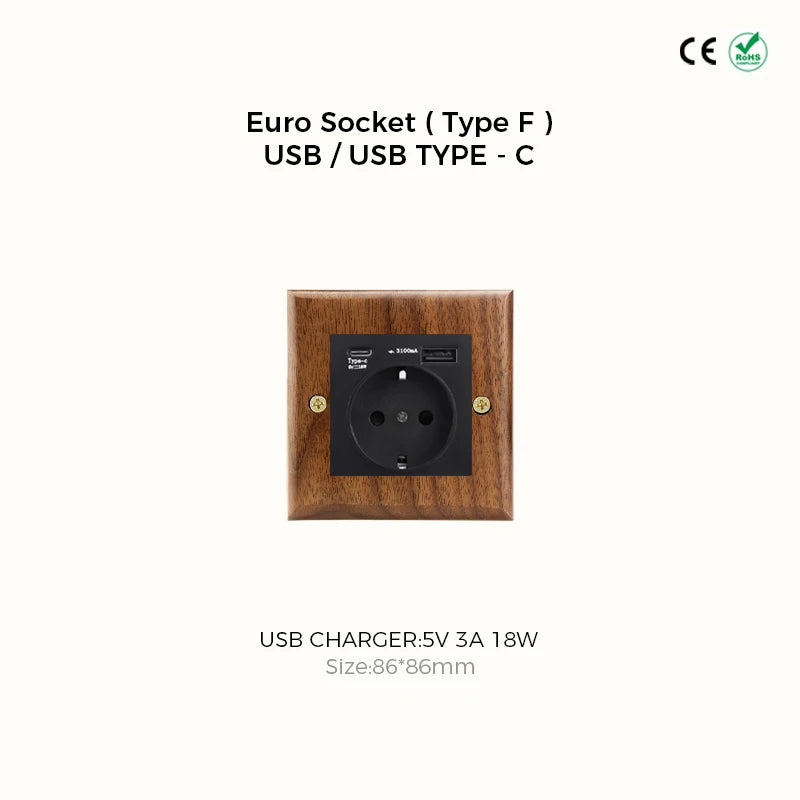 Avoir Retro Black Walnut Panel Toggle Switches USB Type C FR EU Socket Outlet Brass Lever Wall Light Switches Cat6 Rj45 For Home