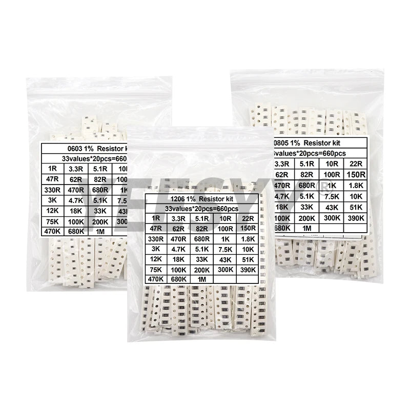 200pcs 660pcs 720pcs 4000pcs 0402 0603 0805 1206 1210 2512 smd resistor kit assorted kit 10k 100k 1k 1r 100r 220r 1% 5%