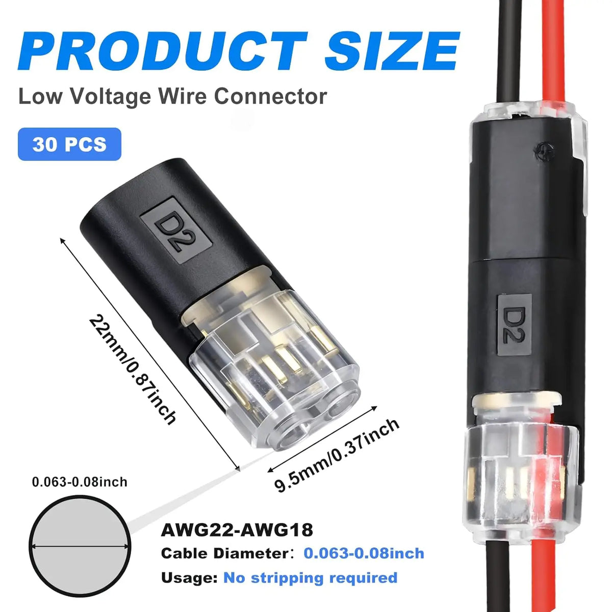 50/1pcs Double-Wire Plug-in Connector with Locking Buckle Pluggable LED Wire Connector 2 Pin 2 Way Universal Compact Wire