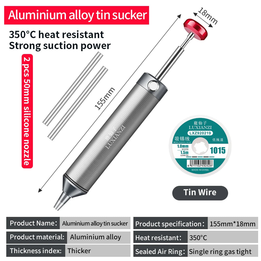LUXIANZI Powerful Desoldering Pump Aluminum Suction Tin Gun Vacuum Soldering Iron Desolder Solder Sucker Pen Removal Hand Tools