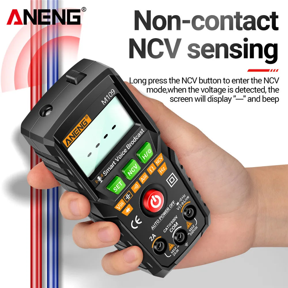 ANENG M109 Smart Multimeter Tester AC/DC Voltage Voice Broadcast Meter NCV Capacitance Continuity Professional Electrical Tools