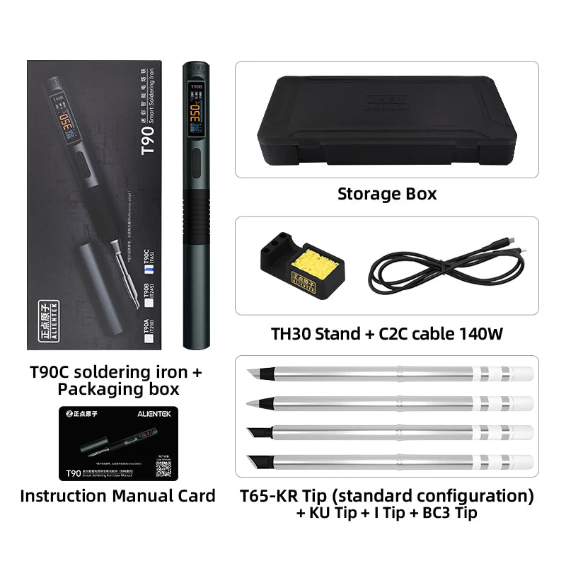 ALIENTEK T90 Smart Soldering Iron PD 140W Adjustable Temperature DC 28V 80-450℃ Welding Solder Station Kit C210 C245 T65 Tools