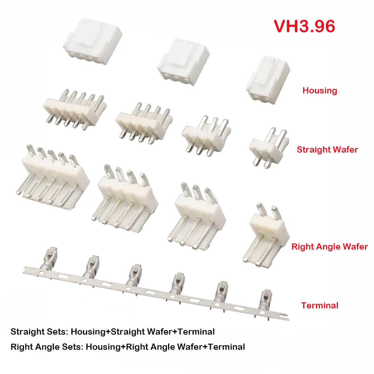 10sets VH 3.96mm 2P 3P 4P 5P 6P 7P 8Pin Male Plug + Female Housing + Terminals VH3.96 Connector