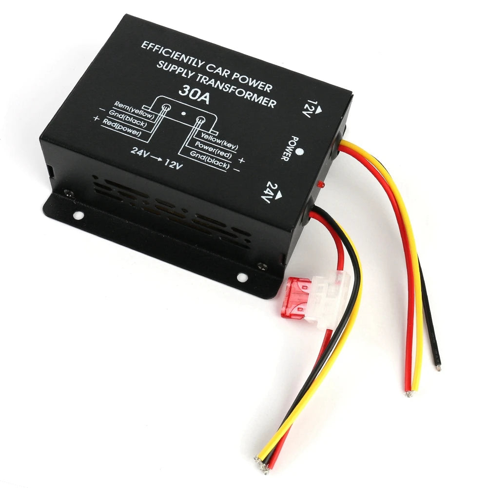 24V to 12V DC Converter 30A Car Power with Overload Protection High Efficiency for Truck Bus RV Step Down Inverter Power Supply