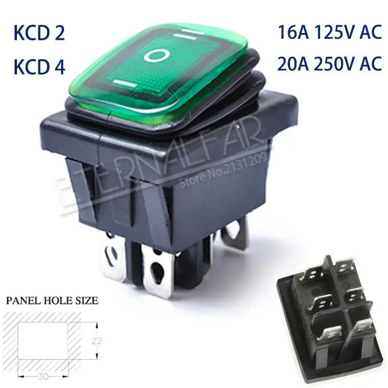 KCD1 KCD2 KCD4 KCD6 On Off 10A 16A 20A 125V 250V AC Heavy Duty DPST Sealed Waterproof Auto Boat Marine Toggle Rocker Switch with