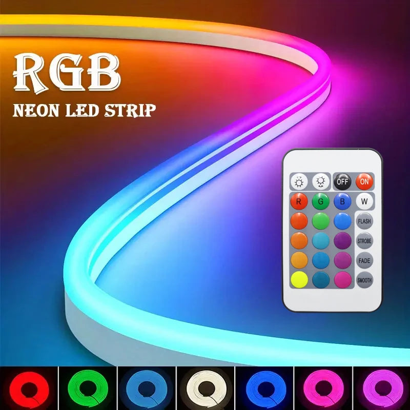 1 Roll of Low-Voltage 5V Flexible Rgb Color-Changing Neon Led Light Strip, USB Interface, with 24-Key Multi-Function Controller, Can Switch Light Colors and Adjust Light Brightness, Used for Gaming, Electric Car Decora