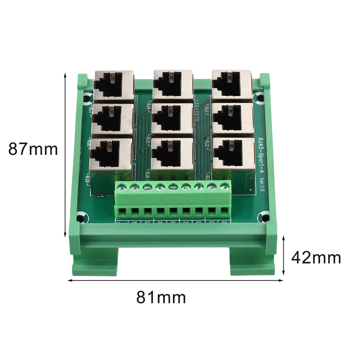 Ethernet Port Adapter Terminal Block for RJ45 8p8c Connector with 9 Screw Terminals Supporting For DIN Rail Installation
