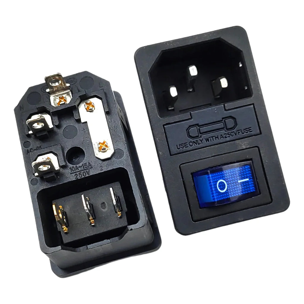 AC Power Cord Socket With Rocker Switch Rocker Switch Fuse Holder, 250V/AC 10A Connector Plugss Connector 3 Pin IEC320 C14