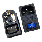 AC Power Cord Socket With Rocker Switch Rocker Switch Fuse Holder, 250V/AC 10A Connector Plugss Connector 3 Pin IEC320 C14