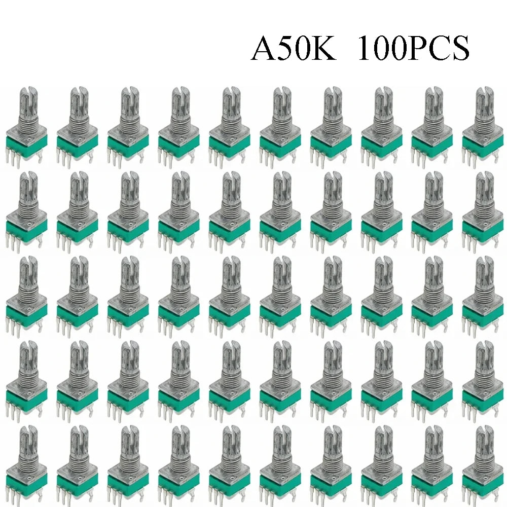 100PCS RK097 Precision Linear Potentiometer Vertical Single Link Shank 15mm D axis B2K B10K B20K B50K B100K B500K B1M