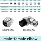 GX16 90 Degree Right Angle 16mm Aviation Connector Elbow M16-2 3 4 5 6 7 8 9 10 Pin  Female Plug Male Chassis Mount Socket