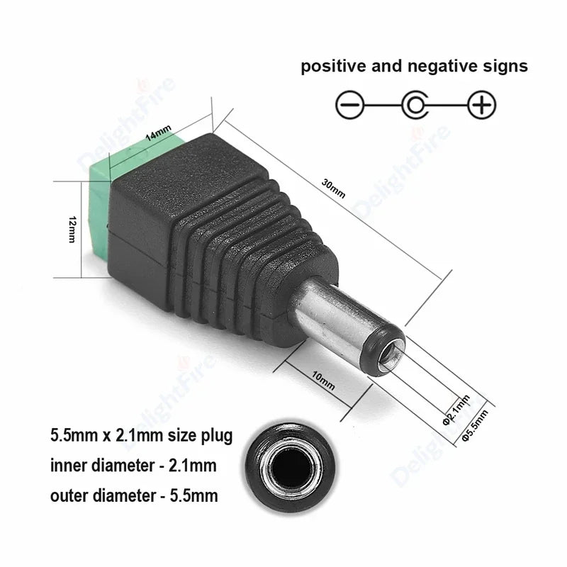 DC Power Connector 5.5mm 2.1mm 2.5mm 3.5mm 1.35mm Barrel Plug 3A 5V 12V Male Female Jack Socket Screw Nut Panel Mount Adapter