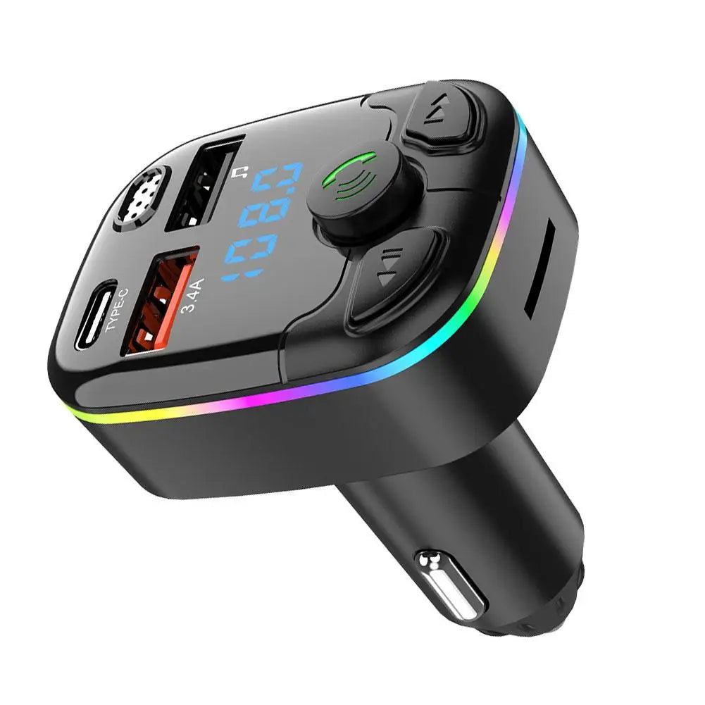 Car Bluetooth 5.0 FM Transmitter Type-C Dual USB Ambient Player Handsfree MP3 Type-C Wireless Light PD QC3.0 Car Charger Adapter