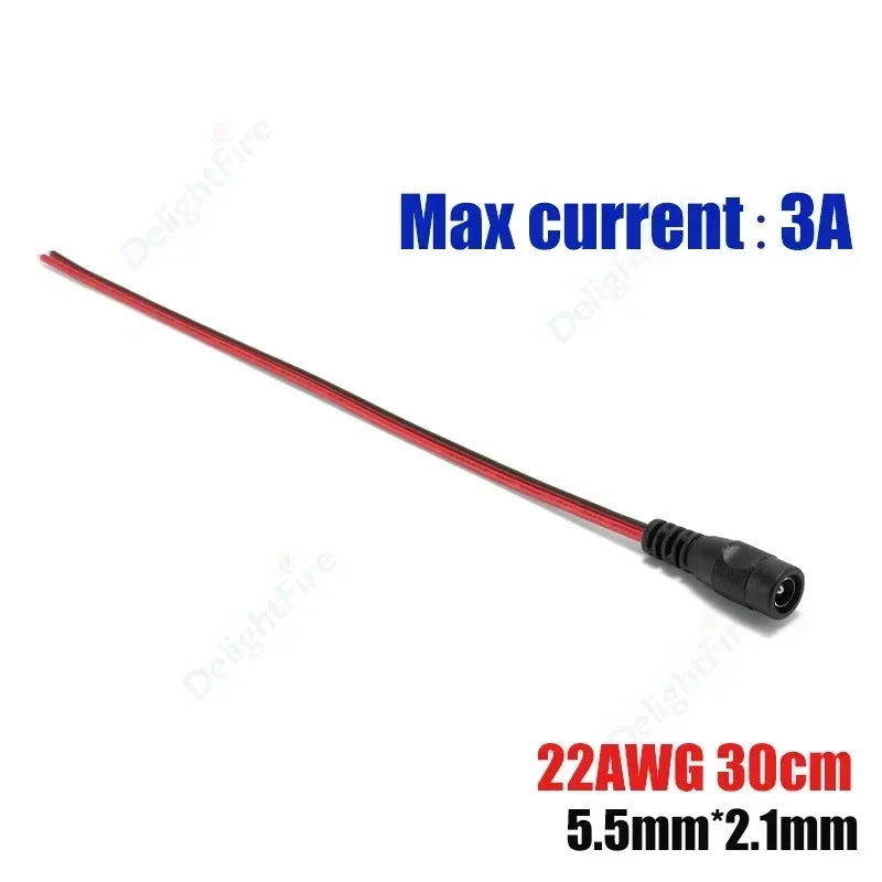 5.5 2.1mm Male Female DC Power Pigtail Connector Cable 12V 5A DC Barrel Plug Terminals for LED Strips CCTV Camera Power Adapter