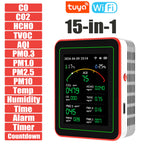 Home Air Quality Monitor Tuya WiFi 15 in 1 TFT Display Portable AQI PM0.3 PM1.0 PM2.5 PM10 CO CO2 TVOC HCHC Tester APP Co 이산화탄소