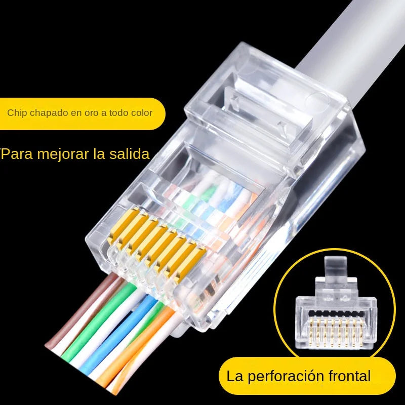 100 Pcs RJ45 Connector CAT6 CAT5e Pass Through Connectors Crystal End Connector Network Unshielded RJ45 Perforated Crystal Head
