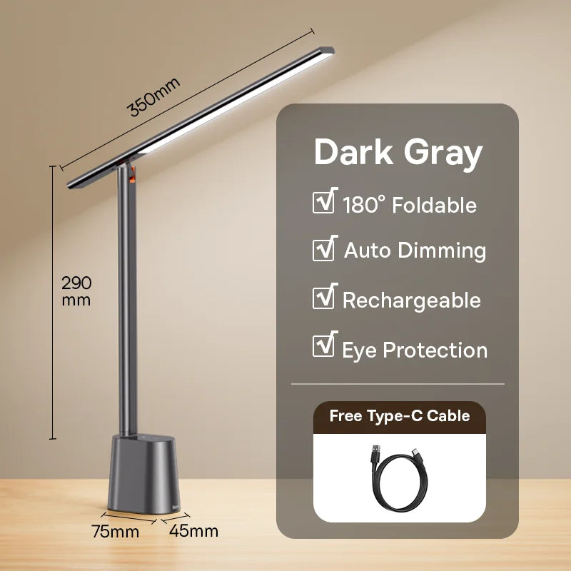 Baseus Desk Lamp 180° Foldable LED Table Lamp Rechargeable Auto Dimming Smart Eye Protection Study Reading Room Night Light Lamp