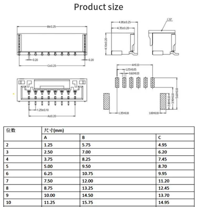 440pcs GH1.25 2p 3p 4p 5p 1.25mm Pitch Terminal Kit / Housing / SMD Pin Header Connector Wire Adaptor GH Kits