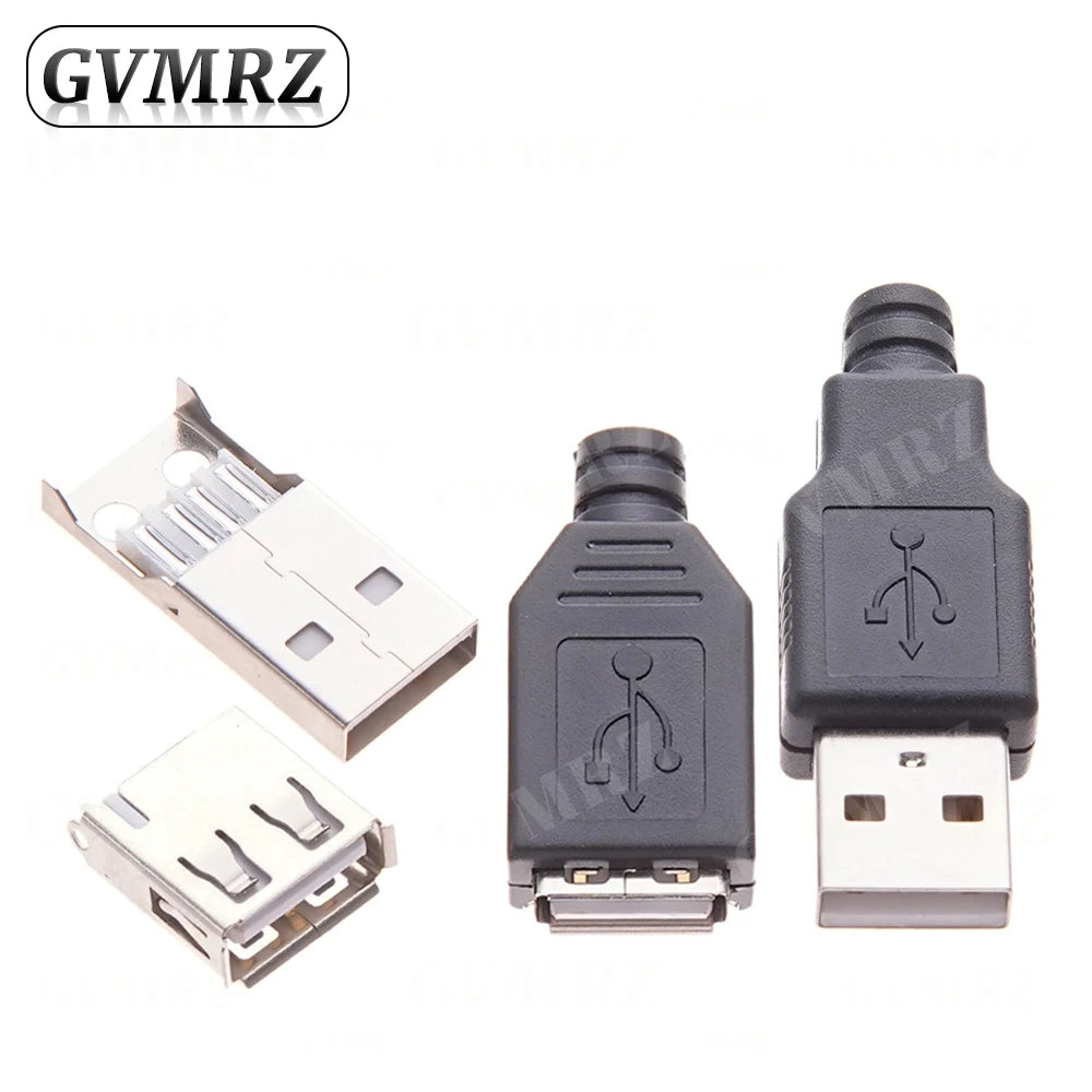 10PCS Type A Male Female USB 4 Pin Plug Socket Connector With Black Plastic Cover Type-A DIY Kits