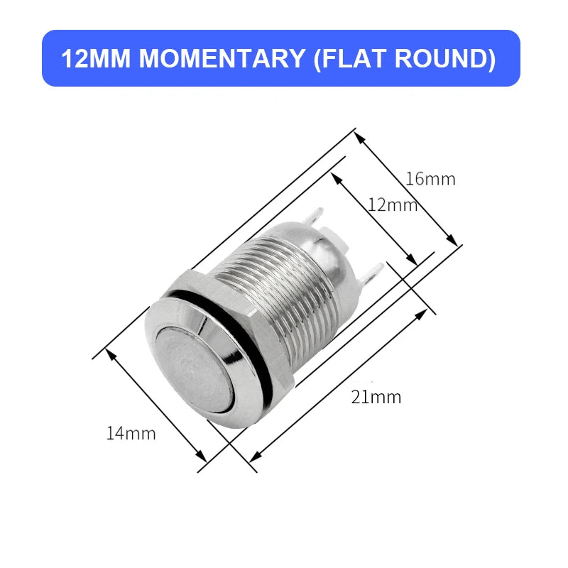 6pcs 12mm Push Button Switch Latching Momentary Self reset Waterproof Mini Electric Power Button Switch On Off 2pin 1NO 3A/250V