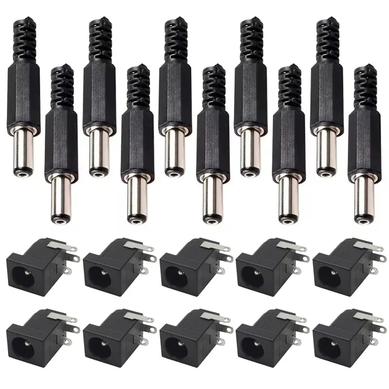 10Pairs DC Power Supply Jack Socket Female Panel Mount Connector 3-Pin 5.5x2.1mm 5.5mm*2.5mm Male DC Power Plug