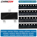 Sot23 N P Channel Mosfet 2N7002 Bss138 8205A Ao3400 Ao3401 Bss84 Ao3407 Ao3416 Bss123 Ao3402 8205S 2N7002K Smd Mark Transistor