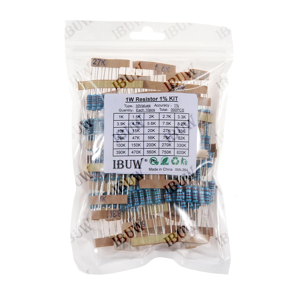 1/4W 1/2W 1W 2W 3W Resistance Set 1% Metal Film Resistor Assortment Kit 1K~820K 0.1R~750R 10K 6.8R 7.5R 47R 41R