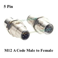 M12 A Code 5Pin Male to Female Converter IP67 Shielded Bulkhead Feedthrough Panel Mount Connector Receptacle 60V 4A for NMEA2000