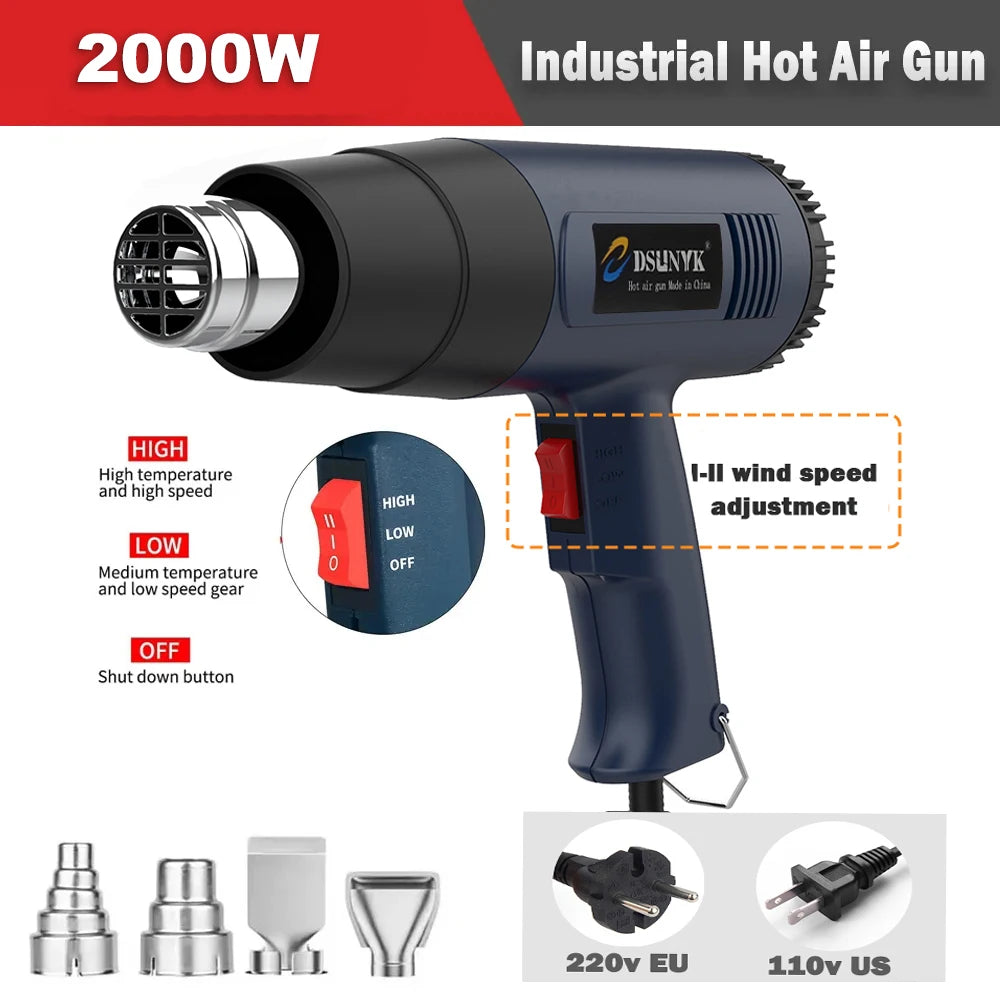 2000W Industrial Electric Hot Air Gun Digital Display Car Film Heat Gun Air Dryer for Soldering Thermal Blower Shrink Wrapping