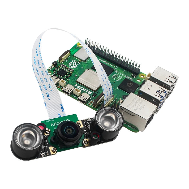 Raspberry Pi 5 8MP Camera Night Vision IMX219 77° 130° 200° FOV Fisheye MINI CSI Interface + 2 Infrared Light for RPI 5 Pi5