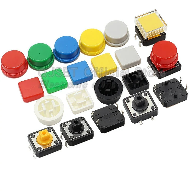 20 Pcs Tactile Pushbutton Switch 12*12*7.3MM Micro Switch Pushbutton A14 A24 Pushbutton Cover 12x12x7.3MM Square Head Pushbutton