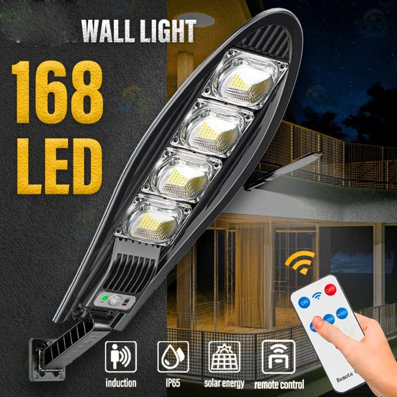 Solar Street Lights Outdoor Waterproof LED Garden Wall Lamp 3 Light Mode Remote Control Motion Sensor Lighting for Garage Gard