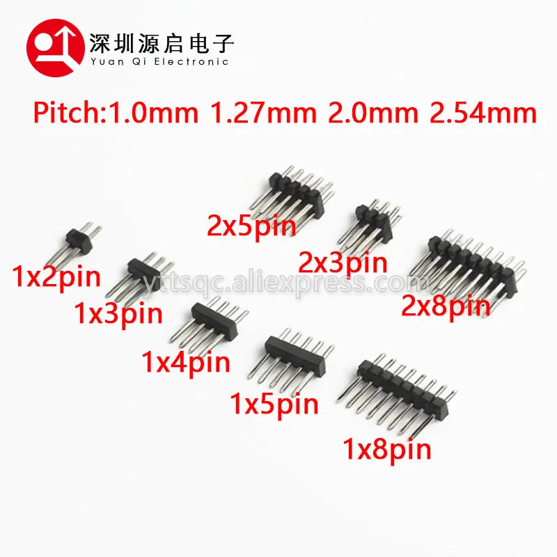 10pcs 1.0mm 1.27mm 2.0mm 2.54mm Pin Header Double Row Male 1/2~40P Breakaway PCB Board Connector Strip Pinheader 1*2/2P 4P 6-40p