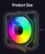 LDPCSJ PRISM 4 PRO 120mm PC Case Fan Equipped with ARGB Controller, 4-Pin PWM Silent Cooling Fan,12V 3Pin Addressable ARGB,45.2CFM High Airflow 600-1500RPM Synchronizable RGB Fan for Gaming Desktop Water Cooling Computer Chas