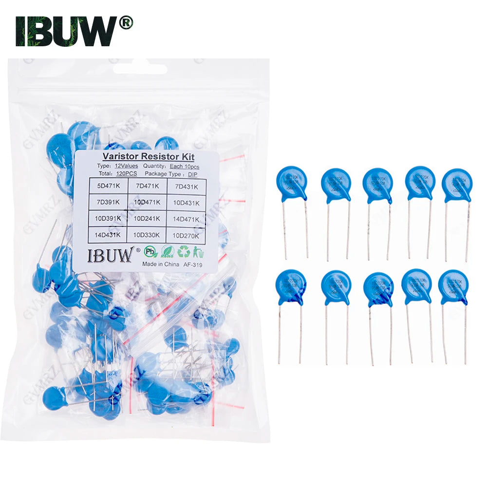 120PCS 12Values Varistor Resistor Kit 5D471K 7D471K etc. DIP Package for Surge Protection Projects