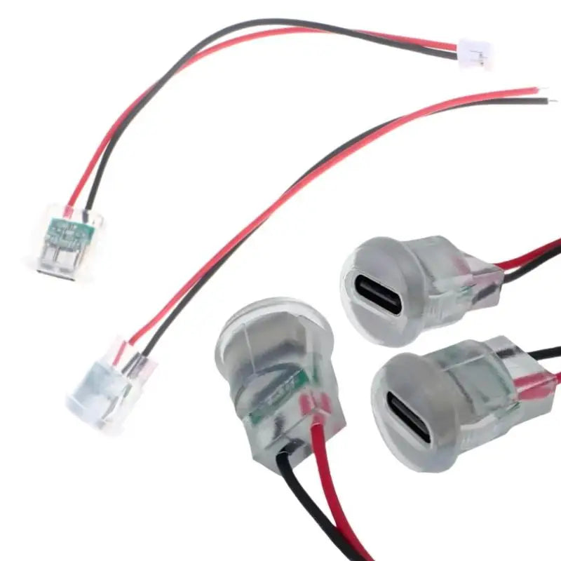 5/10Pcs Transparent 2Pin Waterproof USB-C Female Charging Socket With LED Light Type-C Power Input Connector