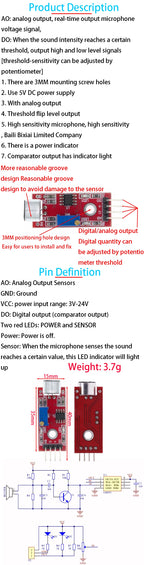 MAX4466 MAX9814 KY-037 Sound sensor module voice control sensor switch sound detection whistle switch amplifier microphone