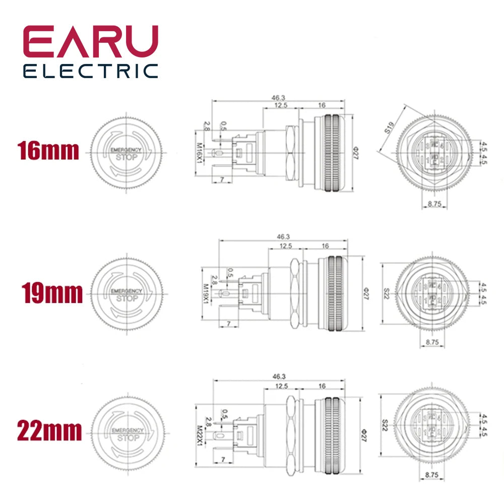 16/19/22MM Mushroom Metal Emergency Stop Push Button Switch Triple Dual Color RGB LED Light Rotary Power Switch 5V 12V 24V 220V