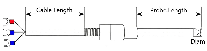 PT100 RTD Penetrating Temperature Thermistor Probe 4x50mm 4x100mm 4x150mm PT1000 Needle-shaped Thermal Resistance Sensor