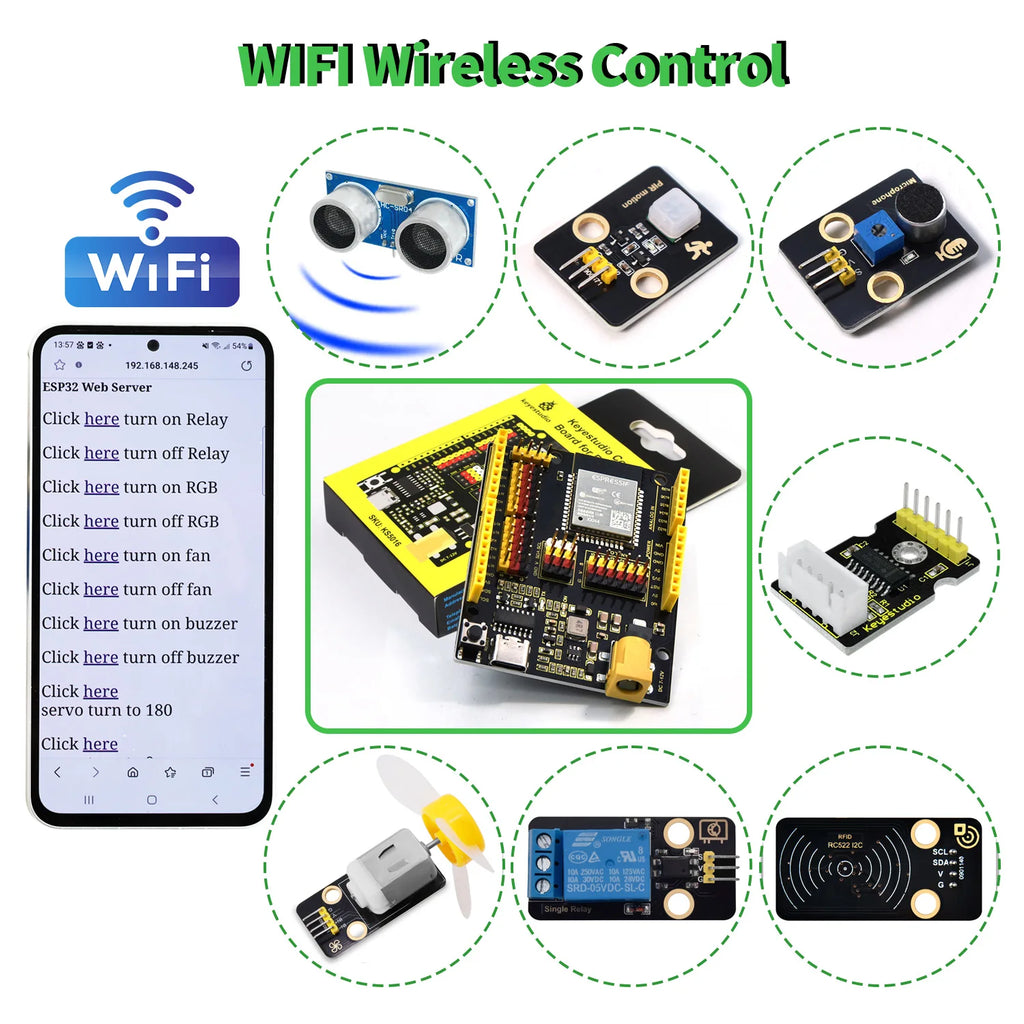 Keyestudio IOT ESP32 Learning Kit For Arduino ESP32 All-in-One Learning +134 Projects Support MicroPython&Arduino C Programming